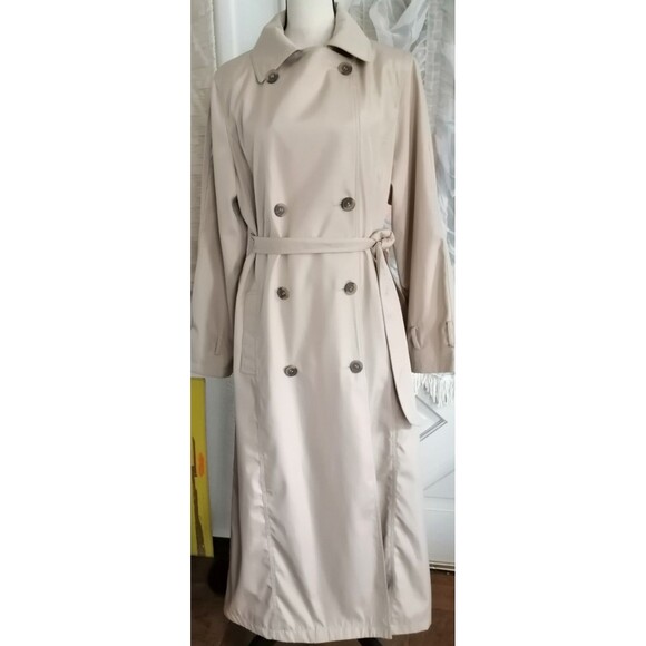 Vintage J.G. Hook Trench Coat Lined Double Breast Belted Women 14 Beige - Picture 2 of 4